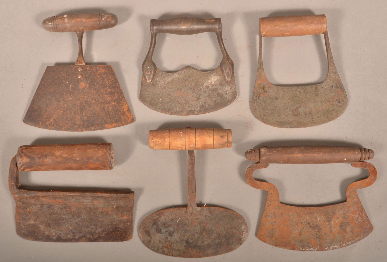 Six antique wrought Iron Food Choppers. (1 of 2)