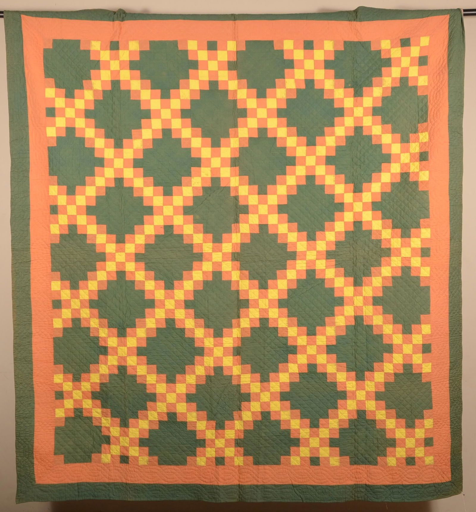 Antique Irish Chain Pattern Patchwork Quilt. (1 of 5)
