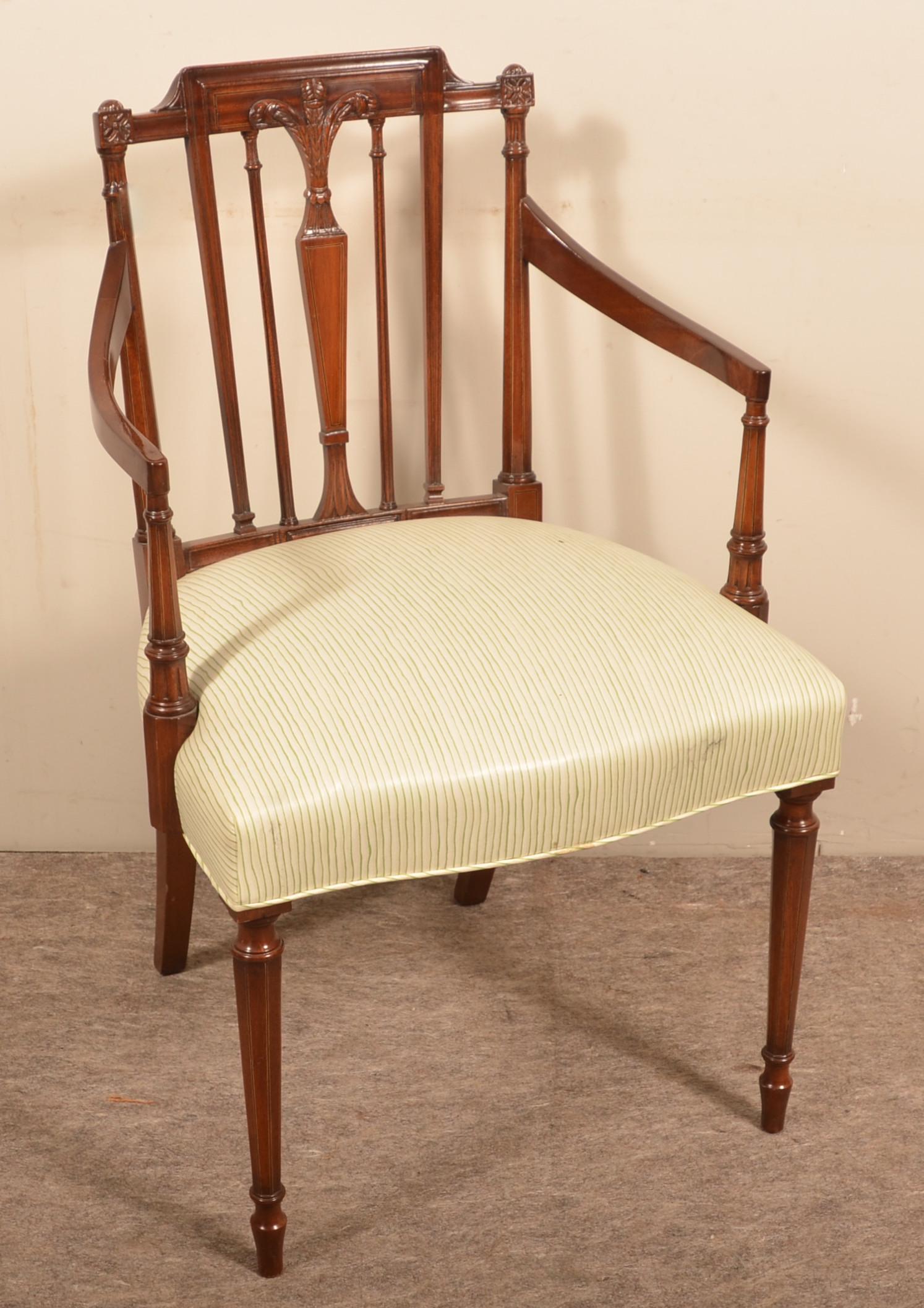 Sheraton Mahogany Upholstered Seat Armchair. (1 of 4)