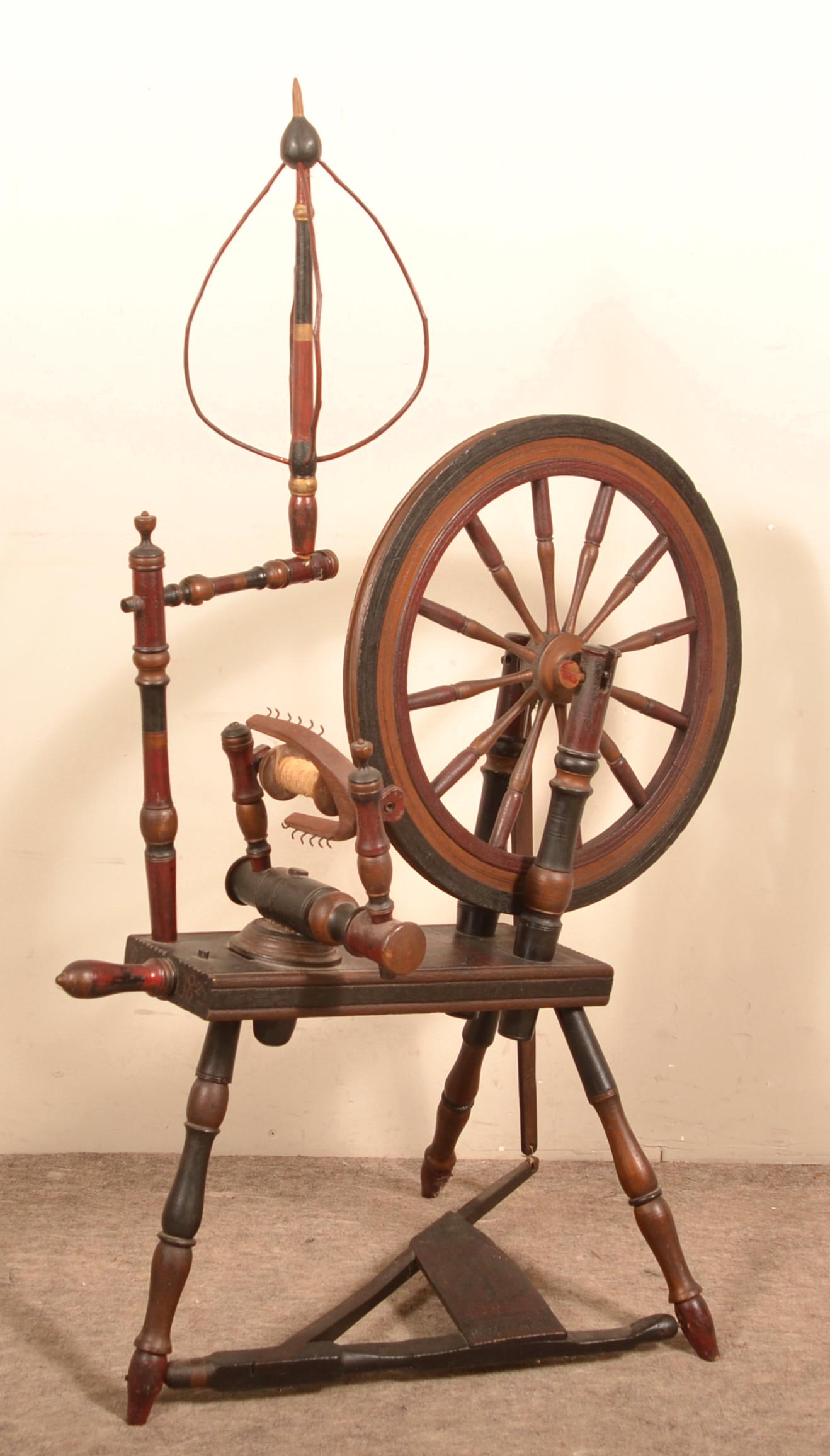 PA Painted Spinning Wheel Signed "D.K. 1825". (1 of 6)