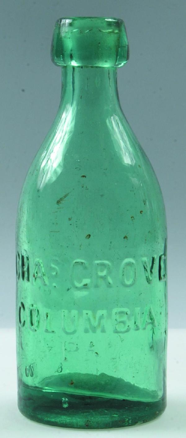 Grove, Chas. Columbia, Pa. aqua applied top blob bo: Grove, Chas. Columbia, Pa. aqua applied top blob bottle, smooth bottom, 6.50", Condition: good.