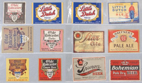 Lot of 12 Various Lancaster County, Pa Paper Beer : Lot of 12 Various Lancaster County, Pa Paper Beer Labels including (5) Olde Lancaster, (3) Little Dutch, Old Bohemian, Sprenger Red Rose, Star Ale and Haefner's Pale Ale. Condition: Very good.