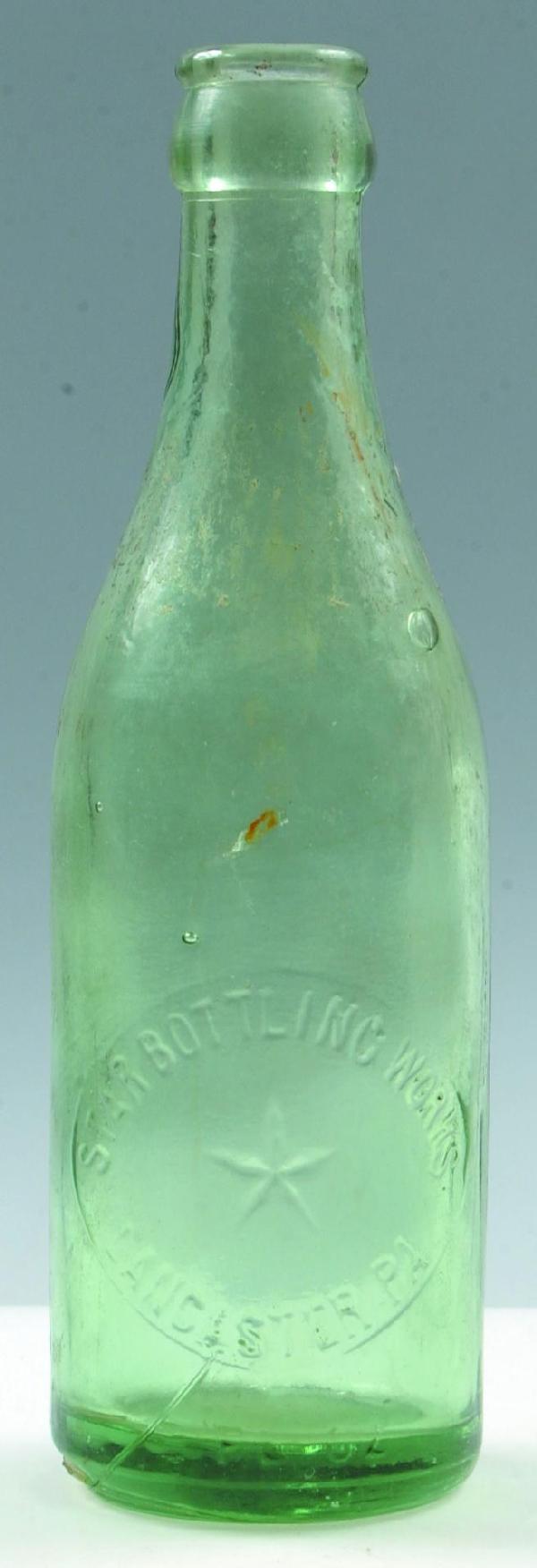 Star Bottling Works Lancaster, Pa. apple green cro: Star Bottling Works Lancaster, Pa. apple green crown top bottle, 7.75", Condition: Good.