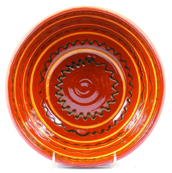 Breininger Pottery 1984 Redware Slip Decorated Bowl: Breininger Pottery 1984 Redware Slip Decorated Bowl, 4"h. x 10 ¼"dia. Condition: Very good.