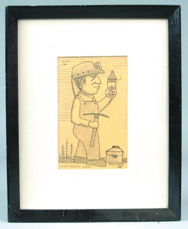 Savitsky 88 Coal Miner Jack Drawing, framed and mat: Savitsky 88 Coal Miner Jack Drawing, framed and matted, 15 ¼"h. x 12 ¼"w. Condition: Very Good.