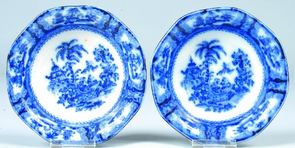 Two Flow Blue Ironstone China "Kyber" 5" Sauce Bow: Two Flow Blue Ironstone China "Kyber" 5" Sauce Bowls marked Adams. Condition: Good.