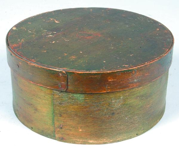 Bentwood Covered Pantry Box having lapped and nail: Bentwood Covered Pantry Box having lapped and nailed seam, 3 5/8"h. x 7 ¾"dia. condition: Good having egg shell cup & saucer hand written on lid.