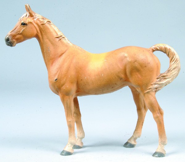 Hubley Cast Iron Bay Horse Doorstop with original : Hubley Cast Iron Bay Horse Doorstop with original tan, white and gray realistic paint. 10-1/2" high. Condition: Very good with minor wear.
