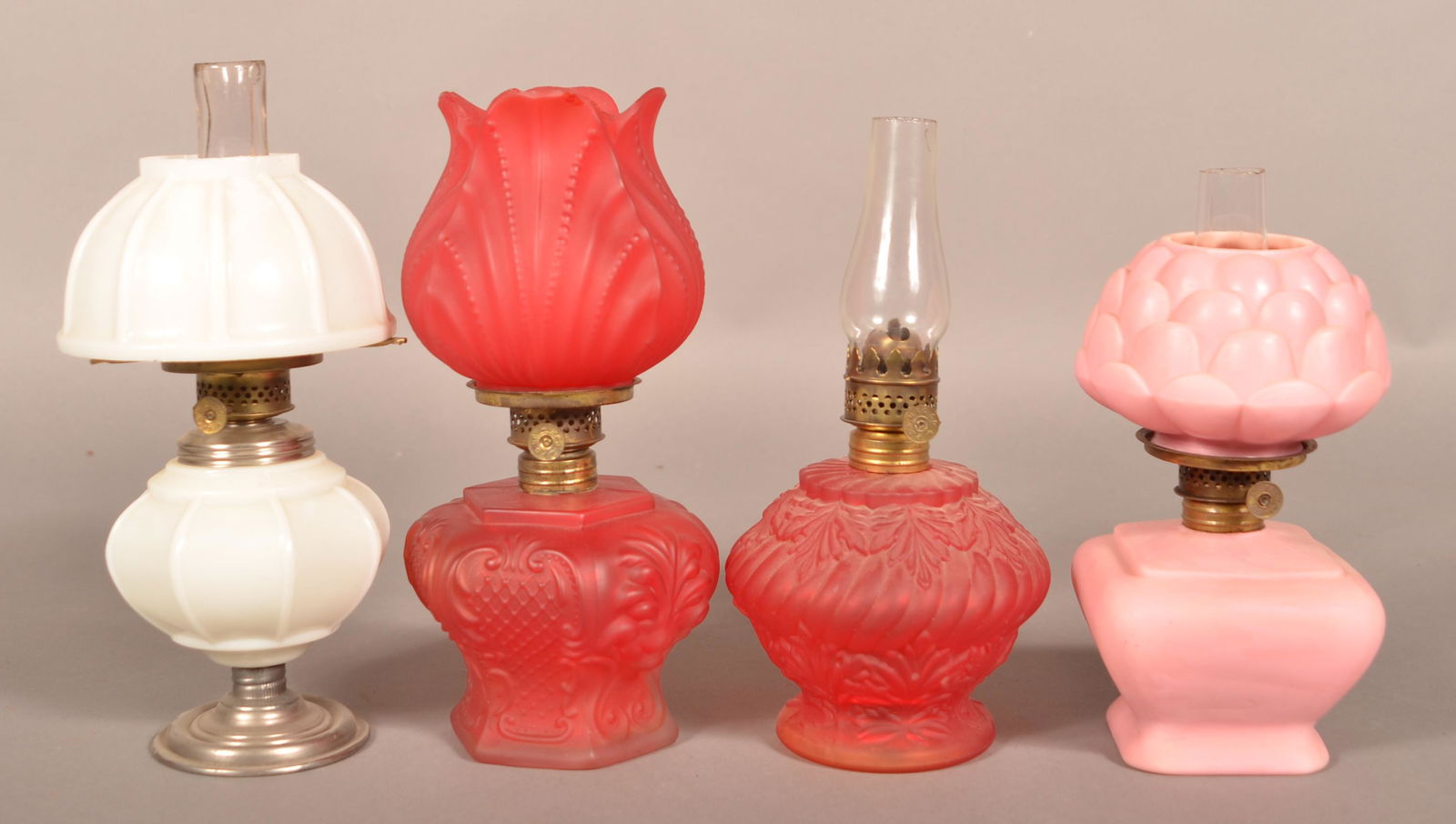 Four Antique Glass Miniature Fluid Lamps. (1 of 4)