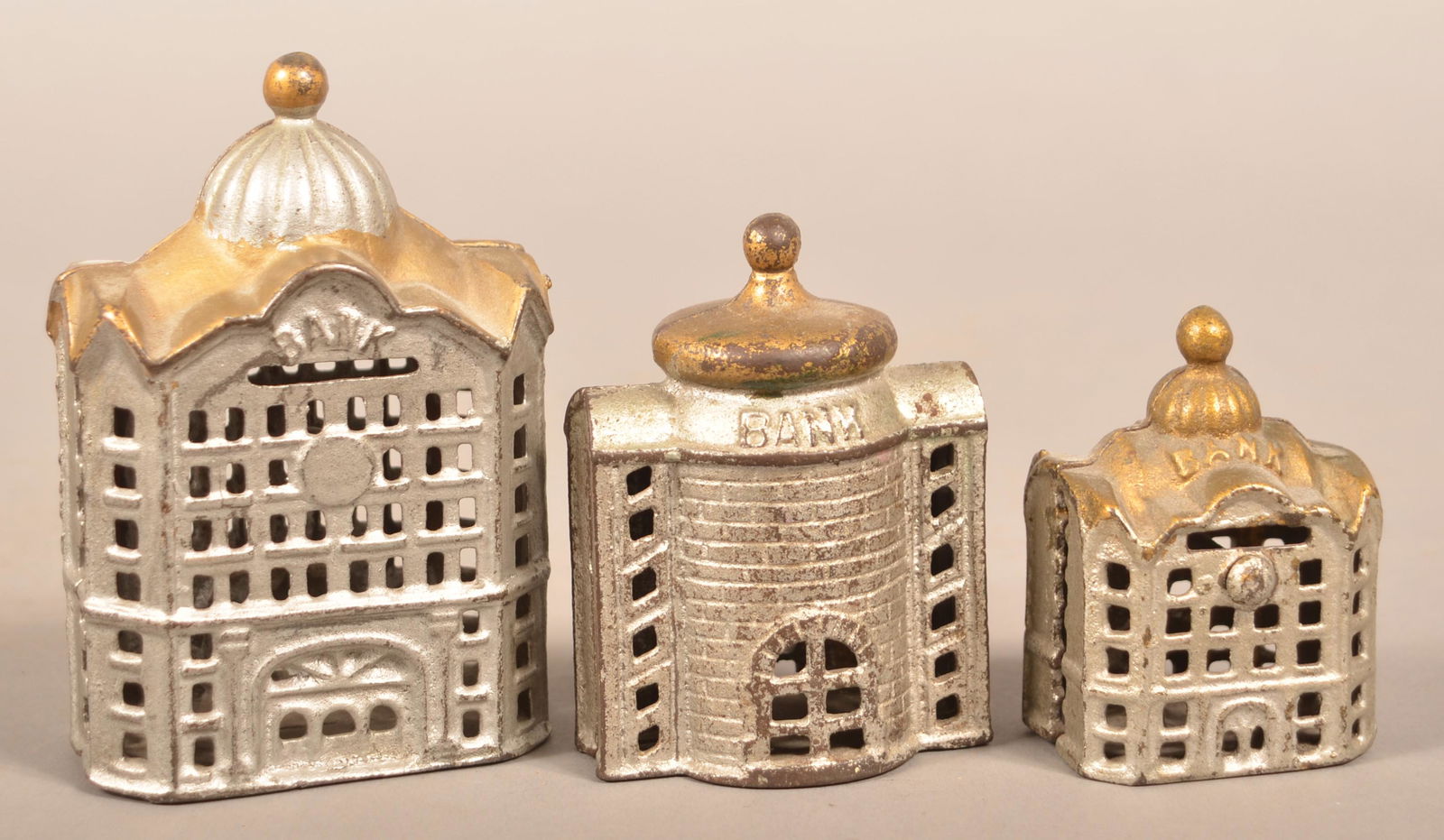 Three Painted Cast Iron Building Banks. (1 of 3)