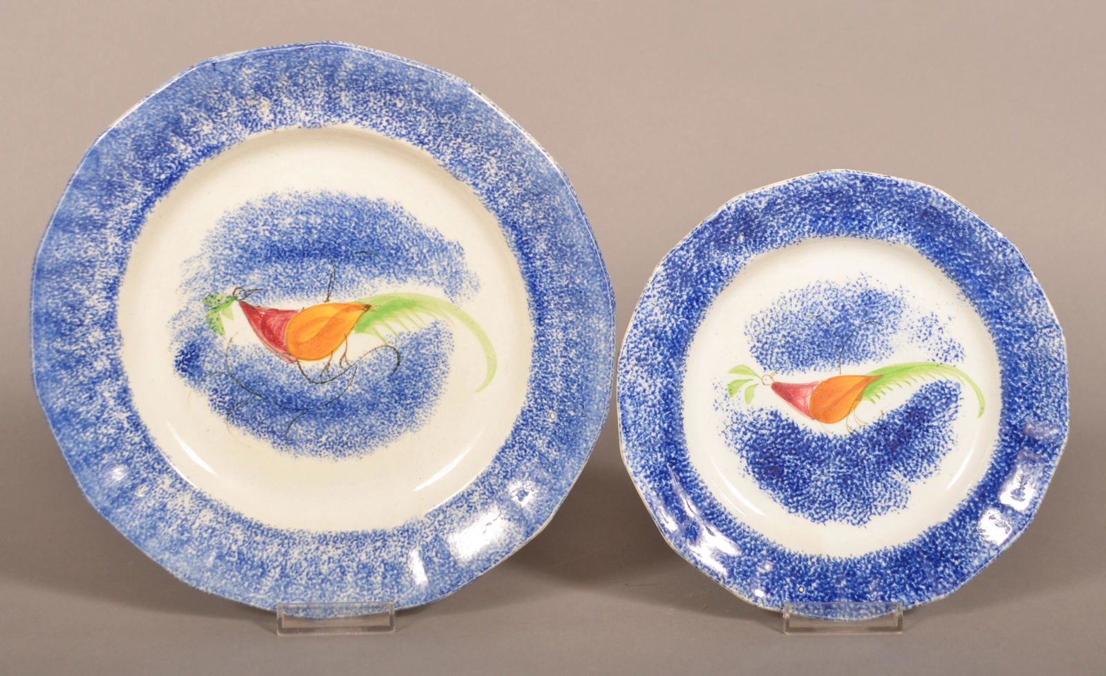 Two Blue Spatter Ironstone China Peafowl Plates. (1 of 3)