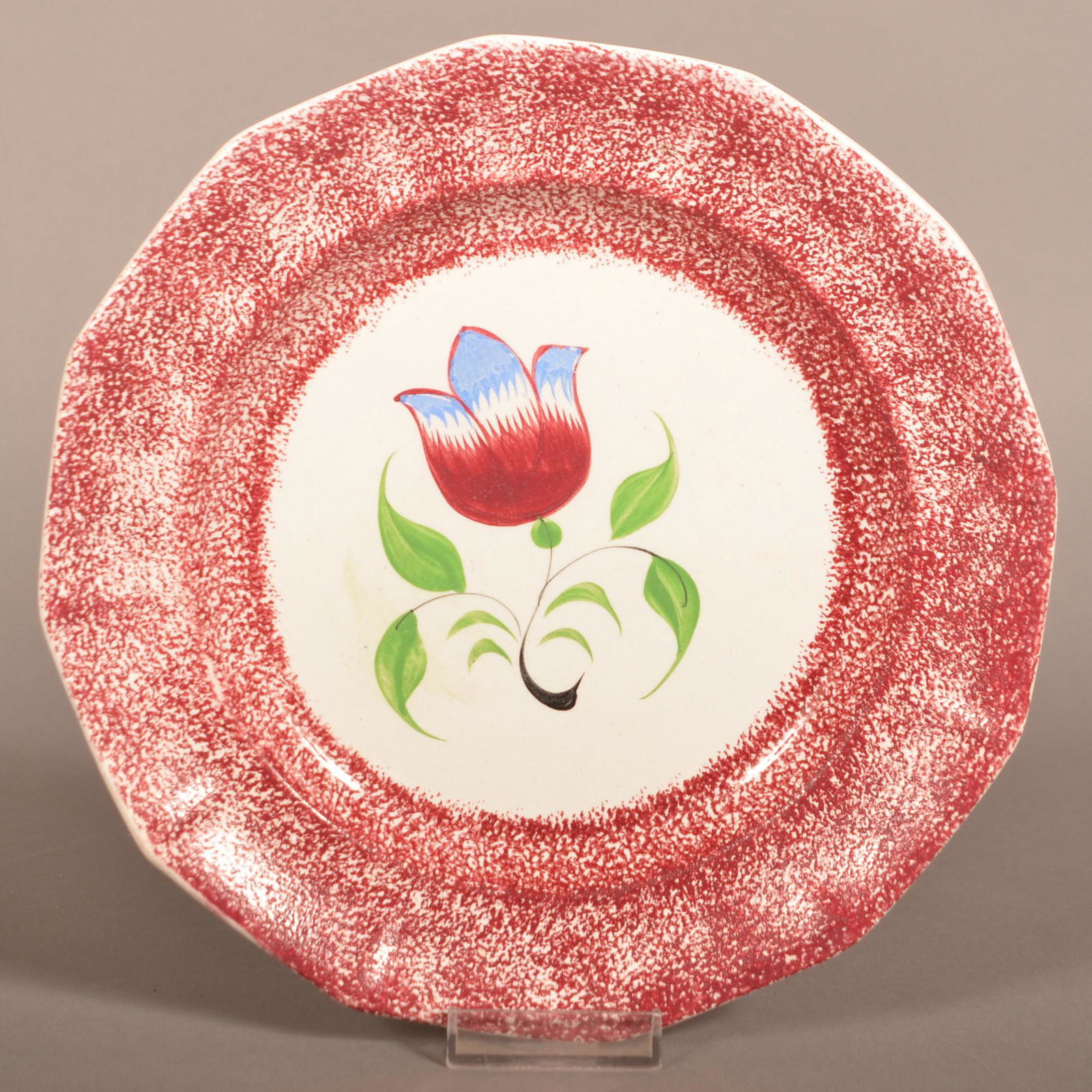 Red Spatter Ironstone China Tulip Pattern Plate. (1 of 2)