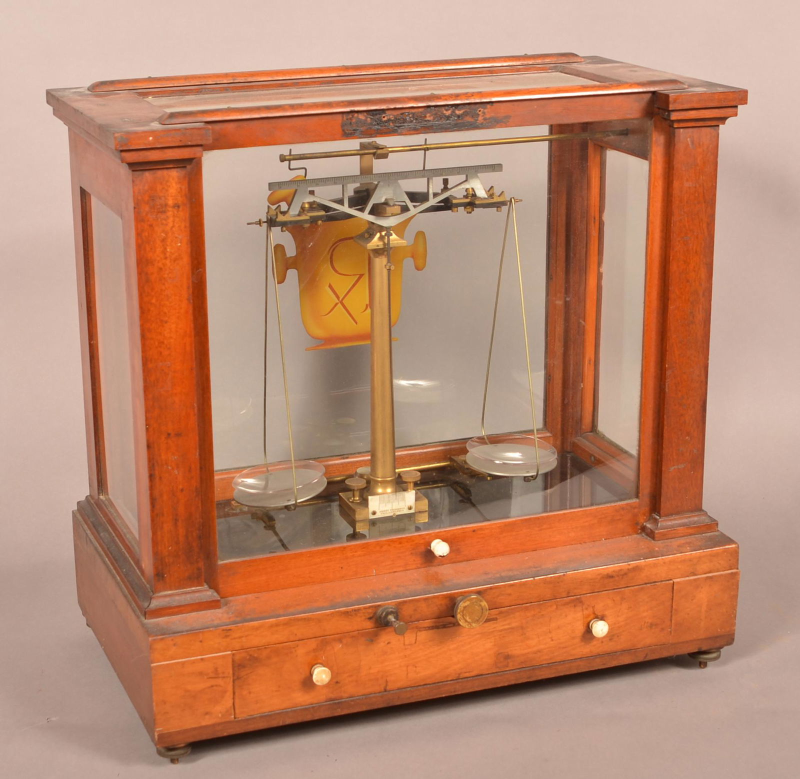 Henry Troemner Mahogany Case Apothecary Scale. (1 of 3)
