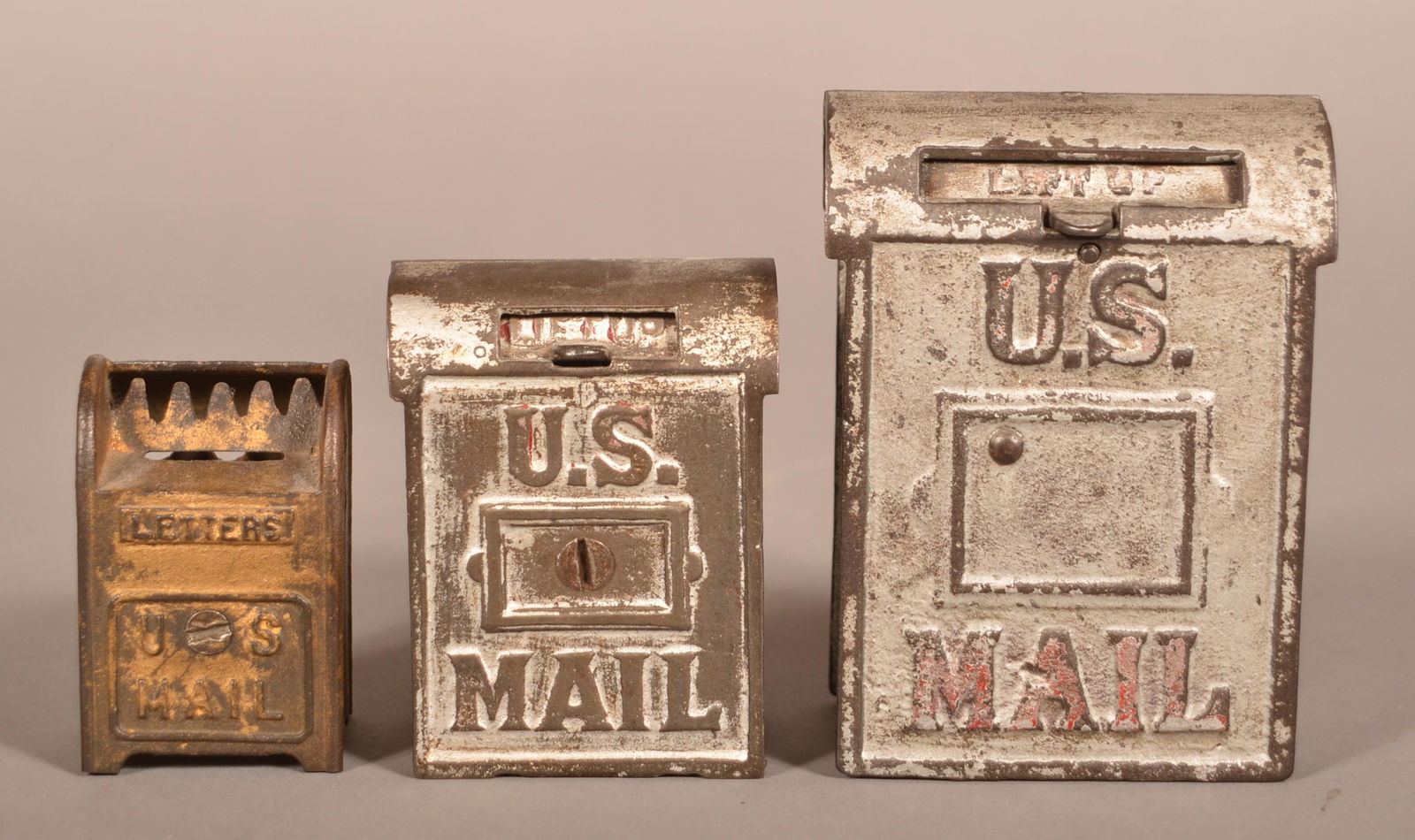 Three Cast Iron U.S. Mail Still Banks. (1 of 3)