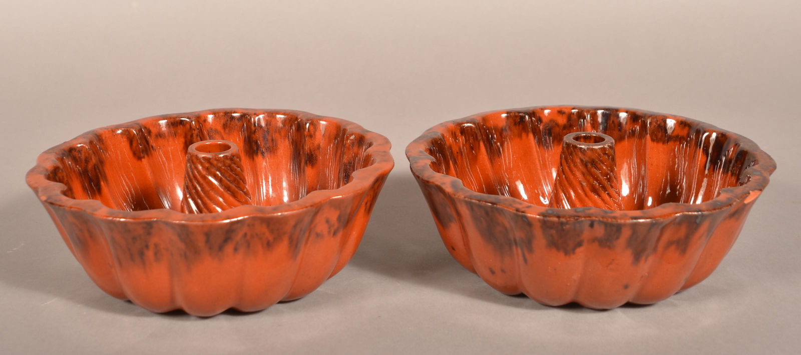 Two Antique Mottle Glazed Redware Turks Molds. (1 of 4)