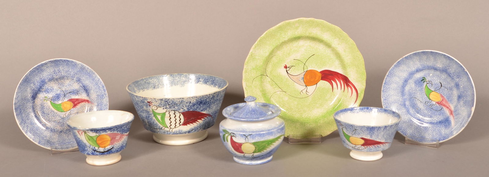Seven Pieces of Peafowl Pattern Spatter China. (1 of 4)