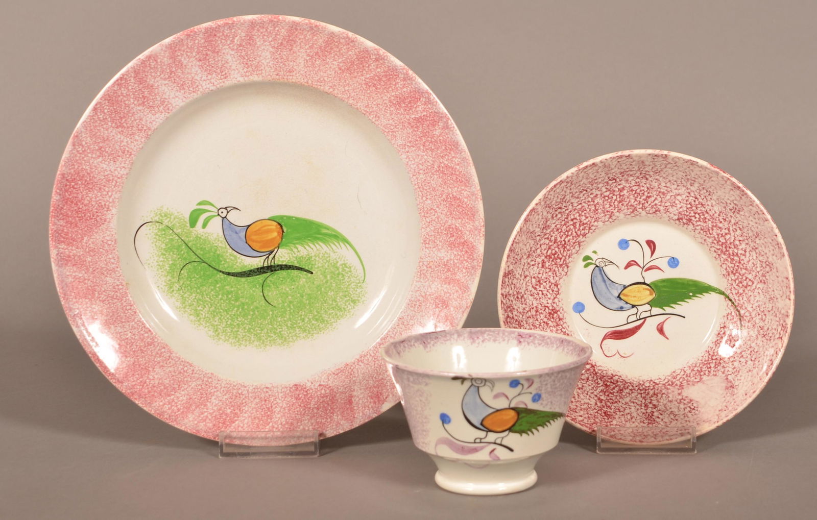 Three Pieces of Peafowl Pattern Spatter China. (1 of 3)