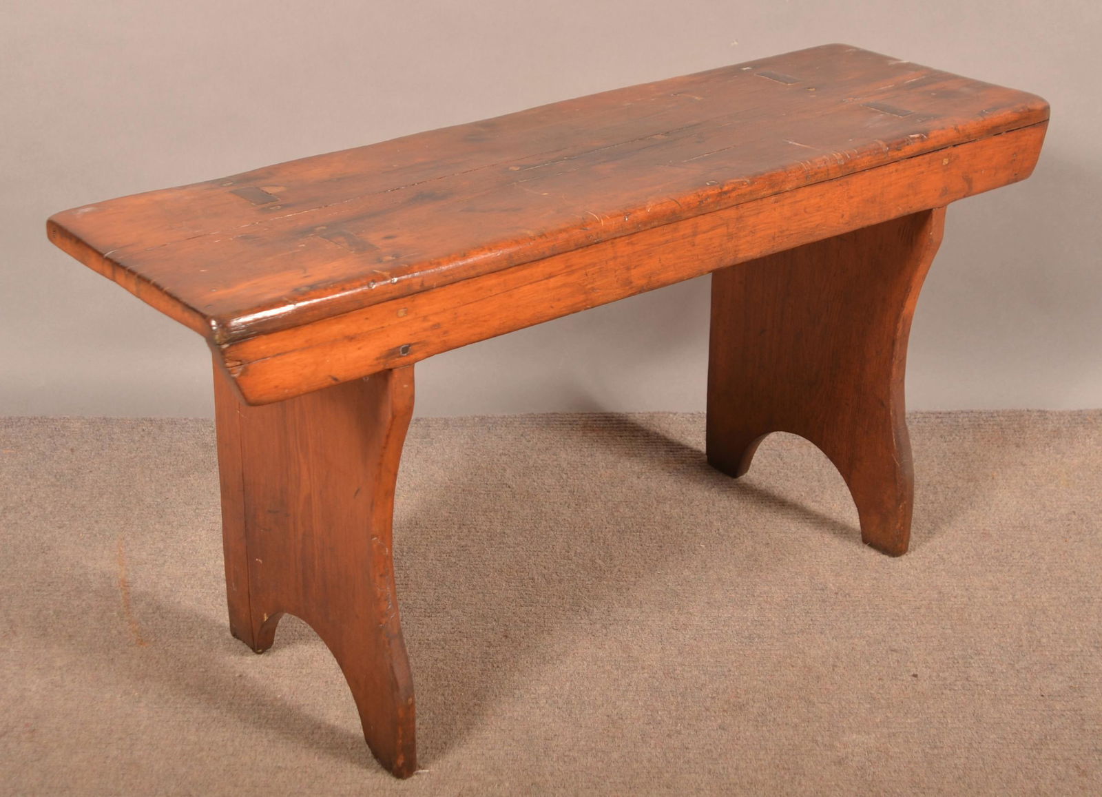Antique Pennsylvania Softwood Mortised-Leg Bench. (1 of 2)