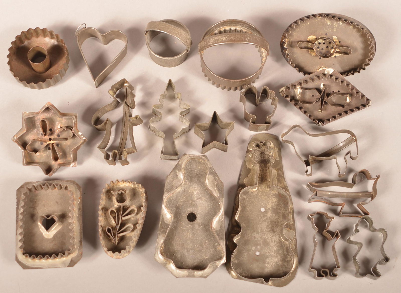 Nineteen Figural and Geometric Tin Cookie Cutters. (1 of 2)