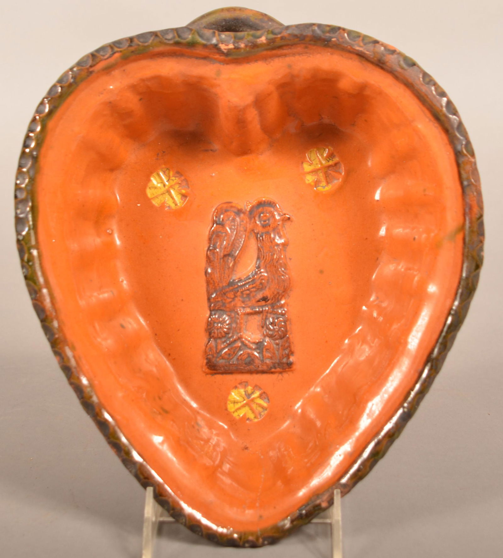 Antique French Redware Heart-Form Food Mold. (1 of 6)