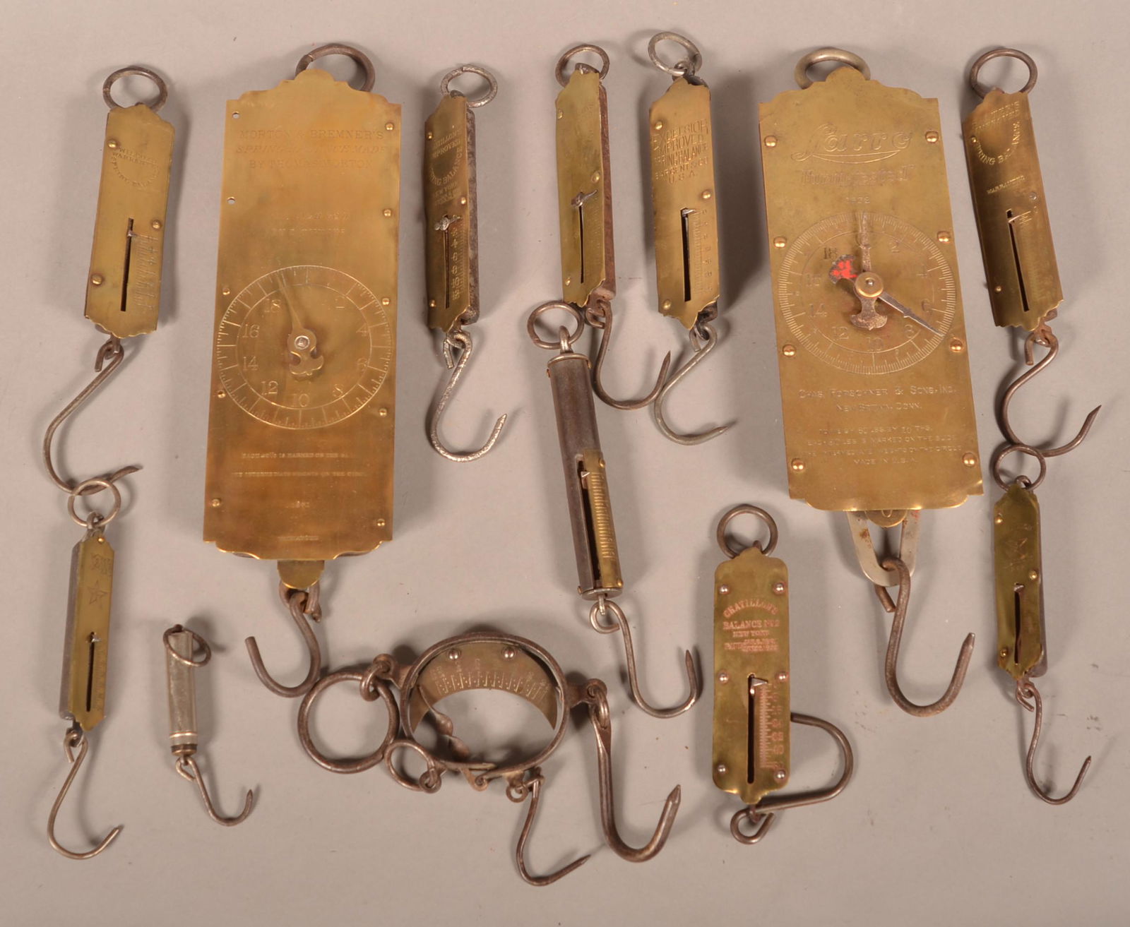 Lot of Antique Brass Face Spring Balance Scales. (1 of 5)