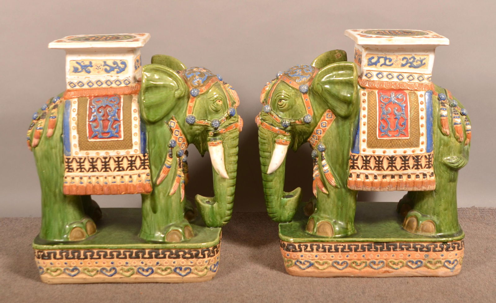 Pair of Oriental Pottery Elephant-Form Garden Seats. (1 of 6)