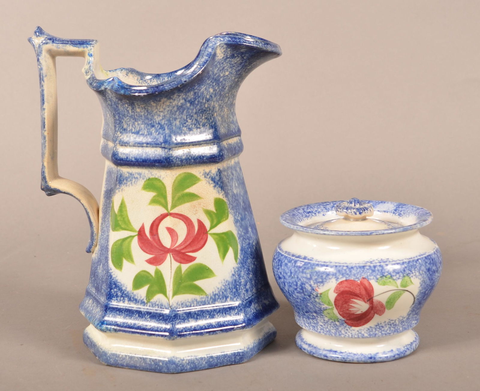 Two Pieces of Rose Pattern Blue Spatter China. (1 of 3)