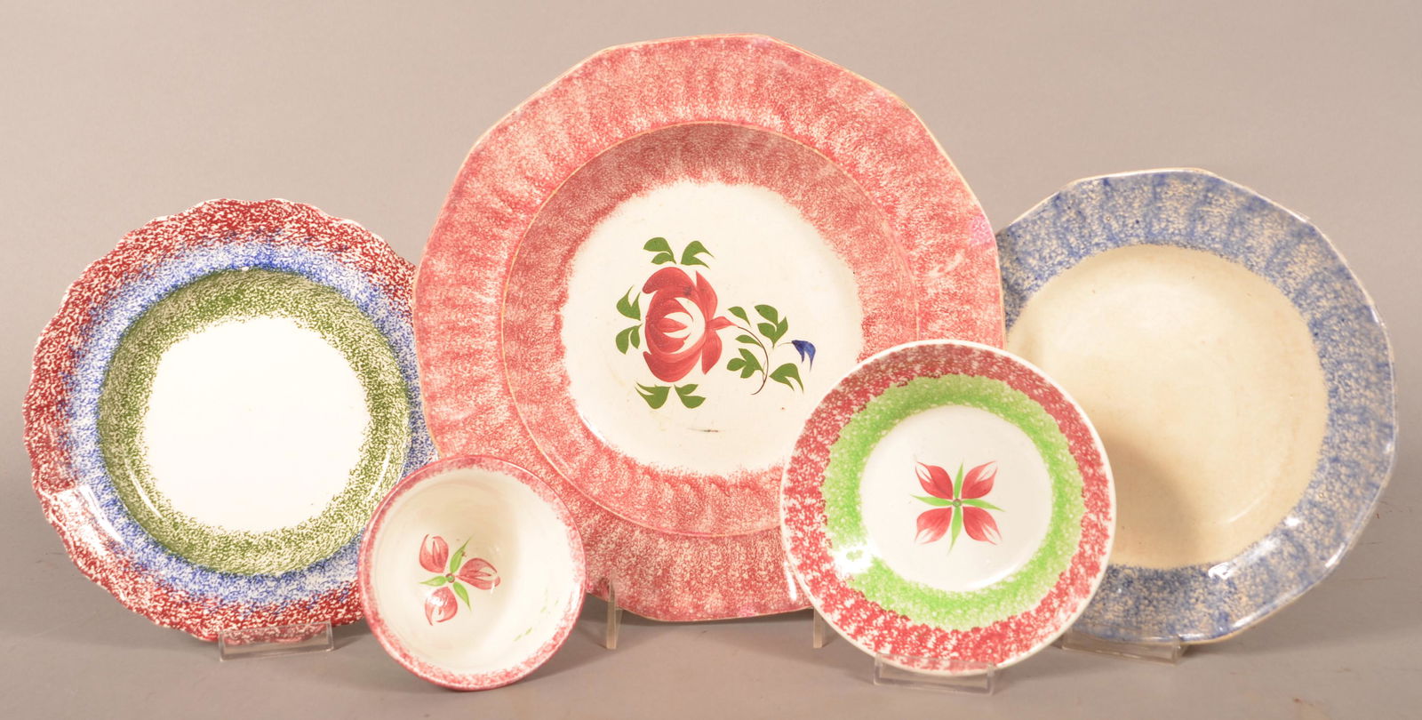 Five Pieces of Spatterware China. (1 of 2)