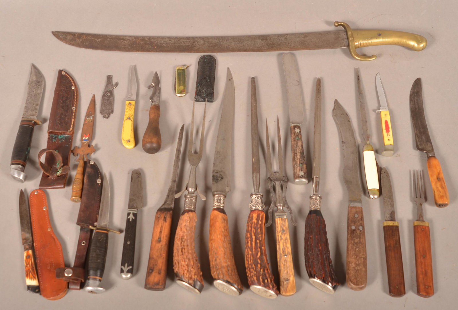 Lot of Antique/Vintage Knives and Brass Hilt Sword. (1 of 3)