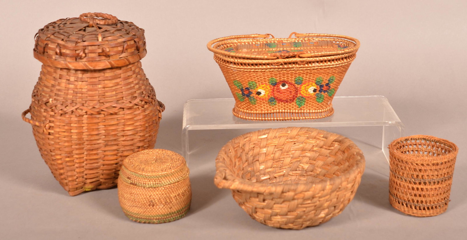 Five Various Antique/Vintage Woven Baskets. (1 of 2)