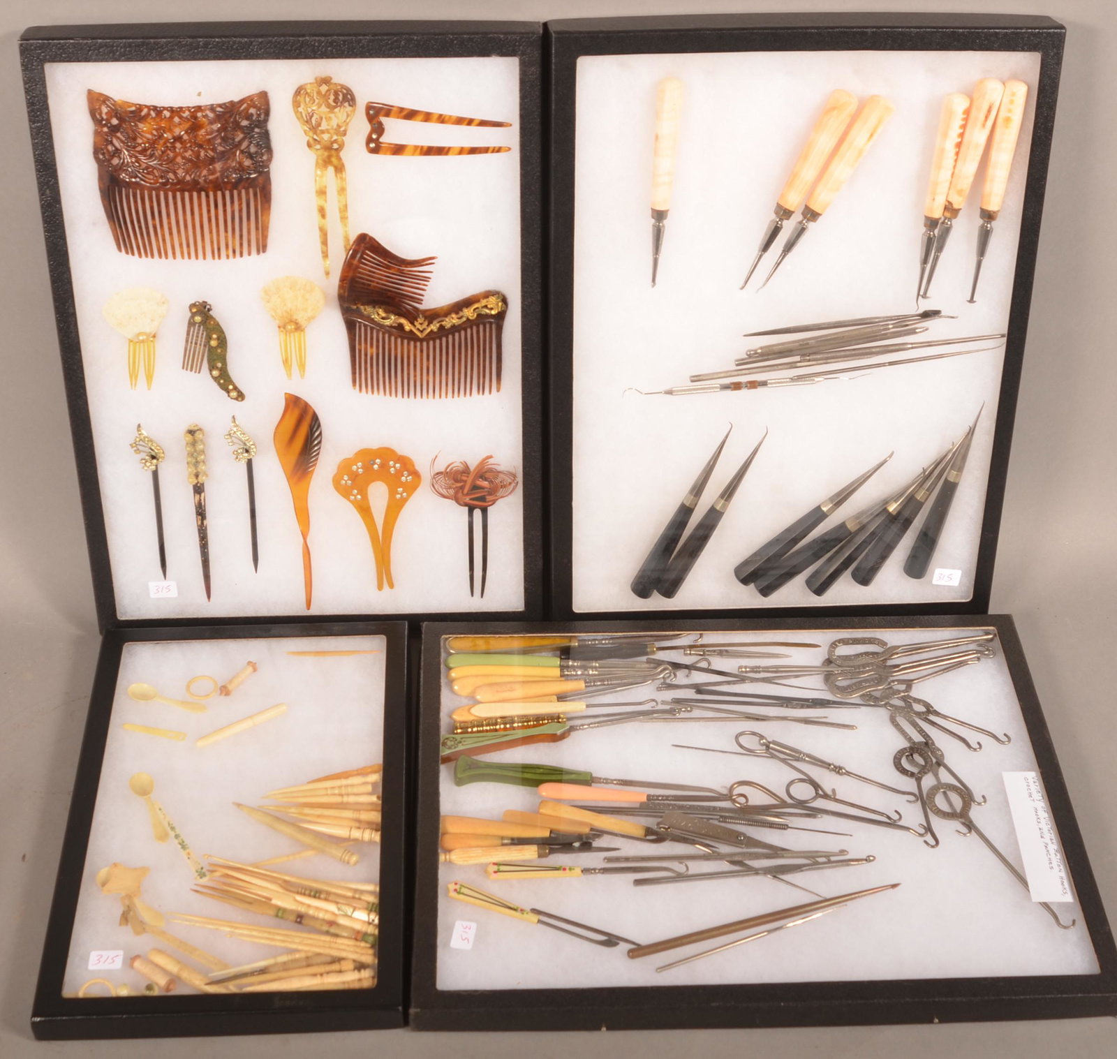 Antique Button Hooks, Combs and Bone Handle Tools.: Collection of Antique Button Hooks, Combs and Bone Handle Tools. Condition: Good with wear.