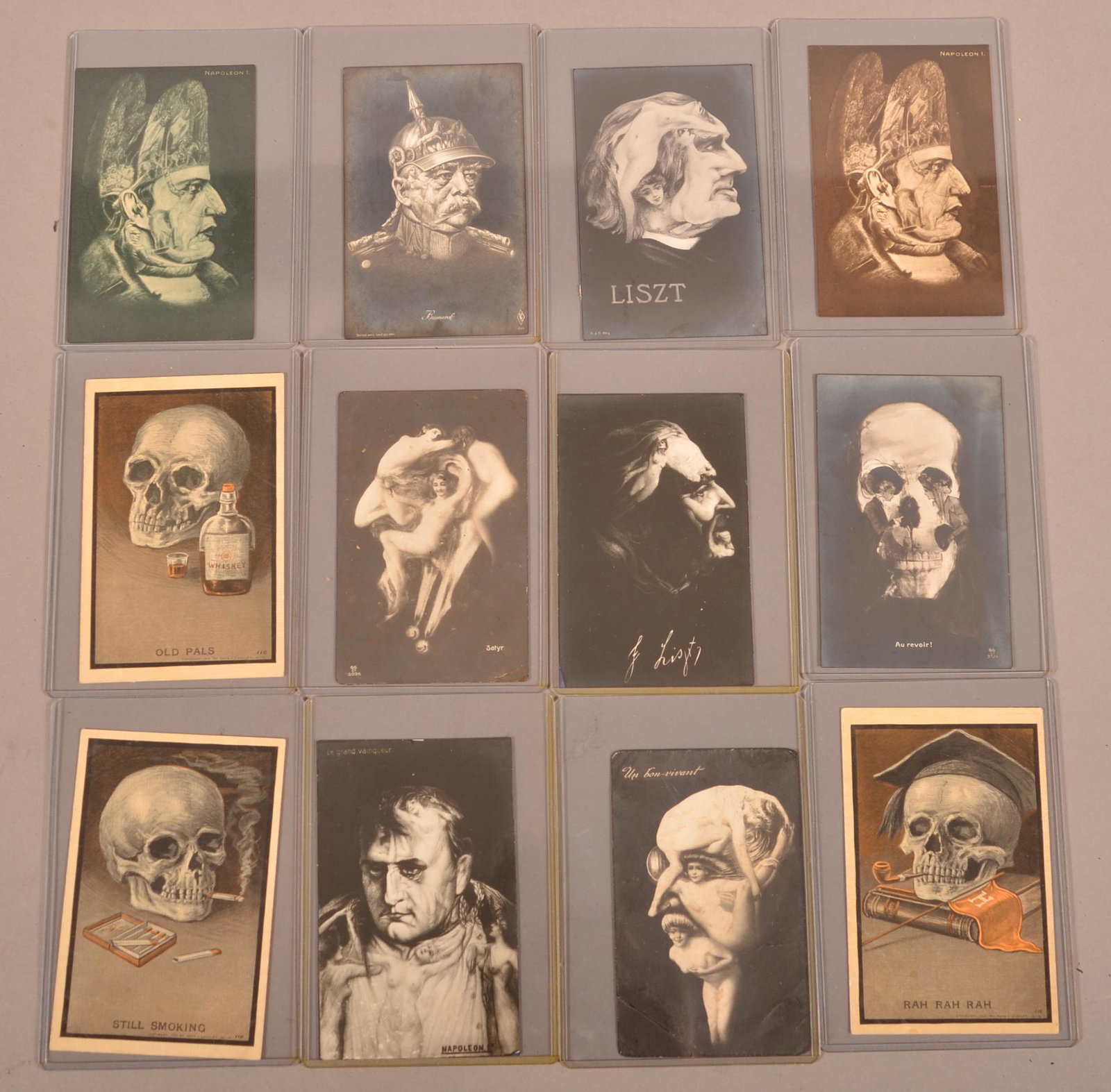 Postcard Lot-Skulls and Ambiguous Cards.: Postcard Lot-Skulls and Ambiguous Cards. 12 Cards. Condition: Good with wear and toning.