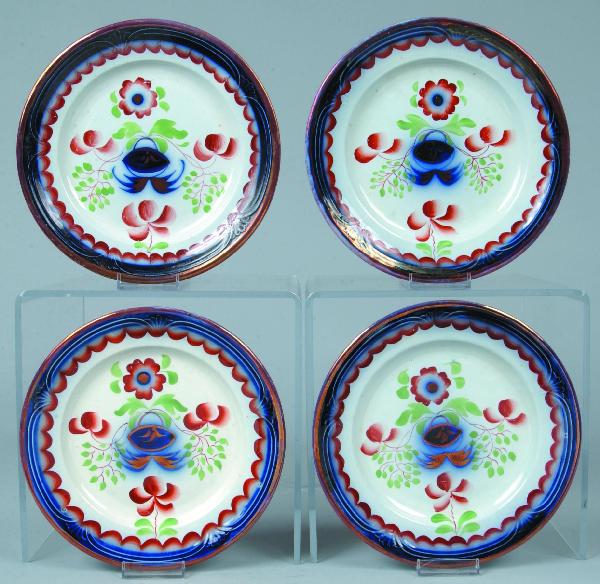 Four Gaudy Ironstone China Seeing Eye Pattern 8 5/: Four Gaudy Ironstone China Seeing Eye Pattern 8 5/8" Plates impressed E.Walley Niagara Shape and Registry mark, Condition: Very good.