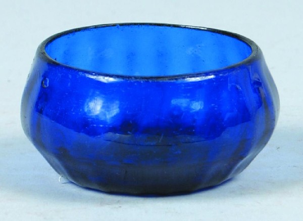 Stiegel-type Cobalt Blue Paneled Blown Glass Salt.: Stiegel-type Cobalt Blue Paneled Blown Glass Salt. Leaded Glass bulbous body with pontil mark. 1-1/4" high. Condition: Very good.