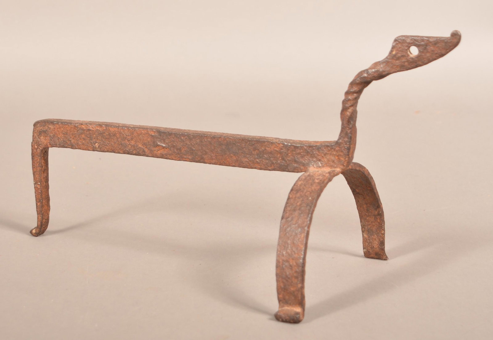 18th Century Folk Art Wrought Iron Hearth Tool Rest.: 18th Century Folk Art Wrought Iron Hearth Tool Rest. 8"h. x 15"l. Condition: Good with wear, rust and pitting.