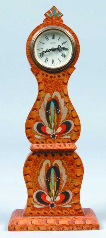 Kaiser West Germany Tower Clock with hand painted f: Kaiser West Germany Tower Clock with hand painted floral decorated wooden case, wound up, 12"h. Condition: Very good.