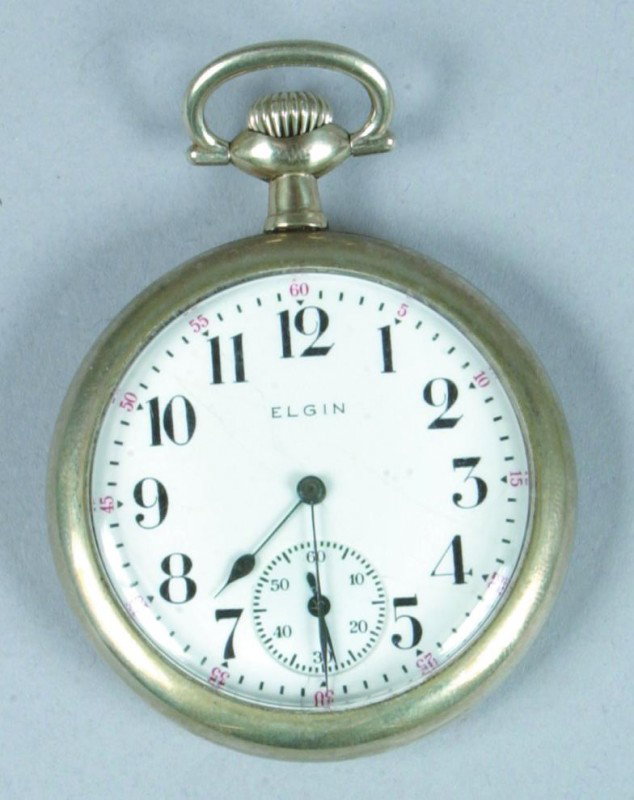 Elgin Open Face Pocket Watch, movement marked Elgi: Elgin Open Face Pocket Watch, movement marked Elgin Nat'l. Watch Co. U.S.A. 7 jewel, #18023970, Philadelphia Watch Co. Case, running, Condition: Good with lines on dial.