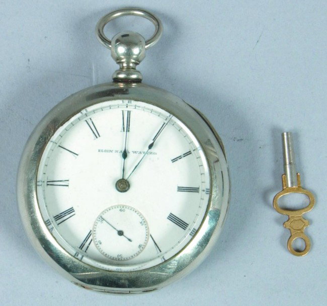 Elgin Open Face Pocket Watch with key, movement ma: Elgin Open Face Pocket Watch with key, movement marked Elgin Nat'l Watch Co. # 1852057, Dueber Silerine case, key wind and running, Cognition: Good