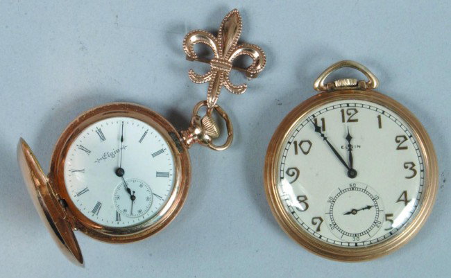 Two Elgin Pocket Watches, one movement marked Elgi: Two Elgin Pocket Watches, one movement marked Elgin Nat'l. Watch Co. , 15 jewels, # 10505918, 20 year case, running, Condition: Good.