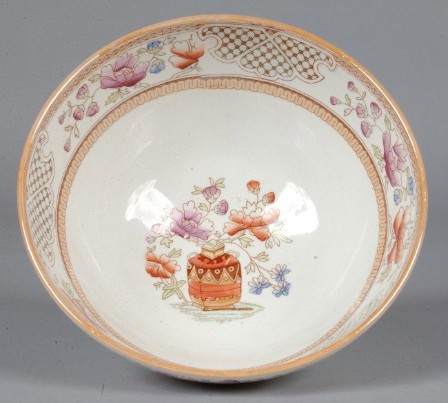 Transfer Flora Patten Decorated Ironstone Center B: Transfer Flora Patten Decorated Ironstone Center Bowl marked Pregout & Co. maastricht, 5"h. x 9 3/4"dia., Condition: Very Good.