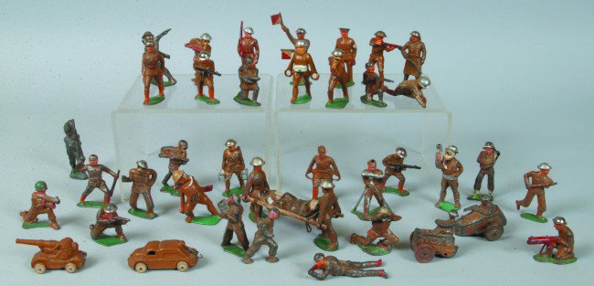Lot of over 35 Manoil and Barclay Cast and Painted : Lot of over 35 Manoil and Barclay Cast and Painted Lead U.S. Soldiers and Vehicles. Condition: Poor to good.