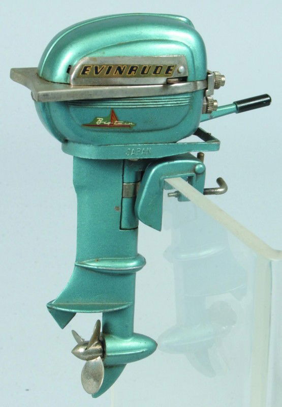Evinrude "Big Twin" Die Cast Metal Electrical Work: Evinrude "Big Twin" Die Cast Metal Electrical Working Outboard Boat Motor Toy, marked Japan. 5 1/4" high. Condition: Good.