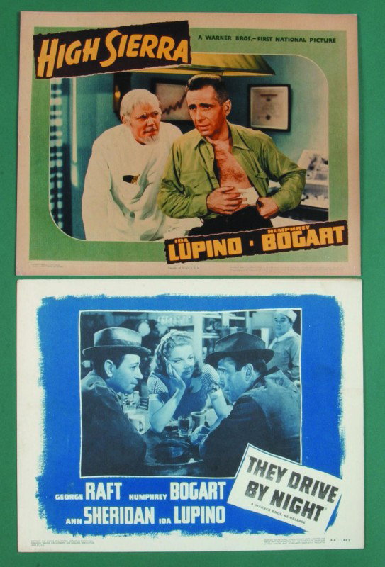 Humphrey Bogar and Ida Lupino Lobby Card Lot: High: Humphrey Bogar and Ida Lupino Lobby Card Lot: High Sierra, (Warner Bros, First National Picture, 1930?) Lobby Card 11" x 14" starring Ida Lupino and Humphrey Bogart, (very fine); They Drive by Night, 
