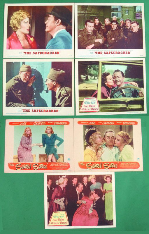 Drama Lobby Card Lot, 11" x 14": (3) Safe Cracker: Drama Lobby Card Lot, 11" x 14": (3) Safe Cracker (MGM, 1958) starring Ray Milland; (2) And Baby Makes Three, (Columbia Pictures, 1949) starring Robert Young and Barbara Hale, (fine); and (2) The Sain