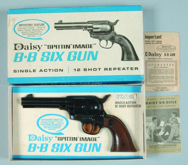 Daisy Model No. 179 "Spitting Image" BB Six Gun, S: Daisy Model No. 179 "Spitting Image" BB Six Gun, Single Action 12 Shot Repeater with original box and papers. Condition: Very good.