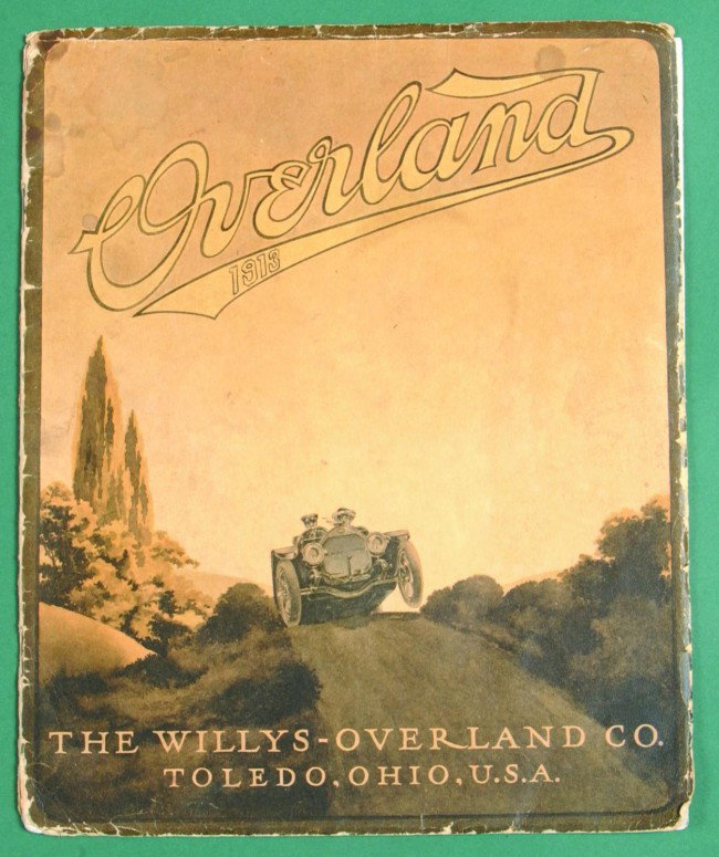 Overland Automobile Brochure by the Willys-Overlan: Overland Automobile Brochure by the Willys-Overland Company, Toledo OH dated 1913, cover of brochure rough condition with torn and creases, inside pages in excellent condition.