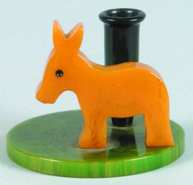 Bakelite Pen Holder with Donkey on circular base, : Bakelite Pen Holder with Donkey on circular base, 1 3/4"h. Condition: Very good.