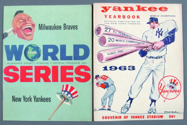 Two Yankees Programs and Yearbooks: 1958 World Ser: Two Yankees Programs and Yearbooks: 1958 World Series program Milwaukee Braves-New York Yankees; and 1963 Yankee yearbook, (excellent condition).