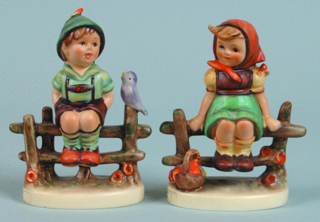 "Wayside Harmony" and "Just Resting" Hummel Figuri: "Wayside Harmony" and "Just Resting" Hummel Figurines with original boxes , # 111 3/0 with TMK 7 and 112 3/0 with TMK 6, 4"h. Condition: Good.