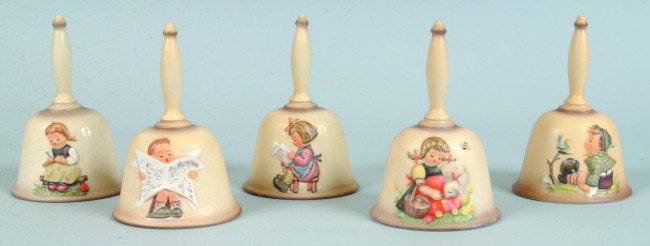 Five Hummel Annual Bells with original boxes, 1988: Five Hummel Annual Bells with original boxes, 1988 to 1992, 6"h. Condition: Good.